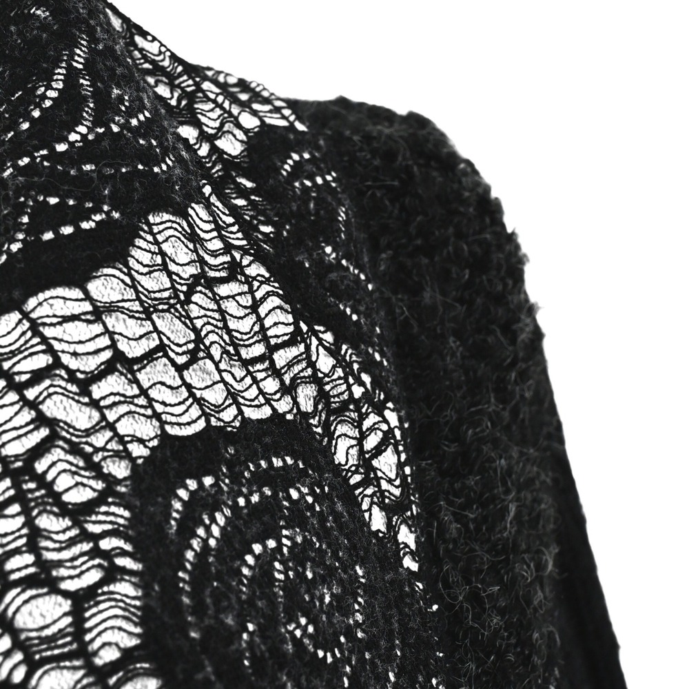 Y2K Whimsical Sioni Floral Lace Cardigan Jacket Black White Wool Mohair Blend - Picture 7 of 16
